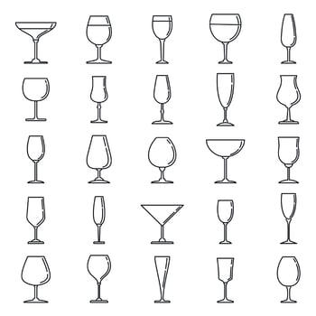 Home wineglass icons set, outline style vector