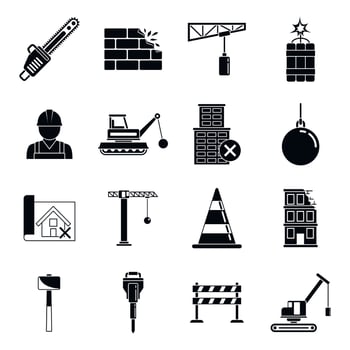 Heavy demolition work icons set, simple style vector
