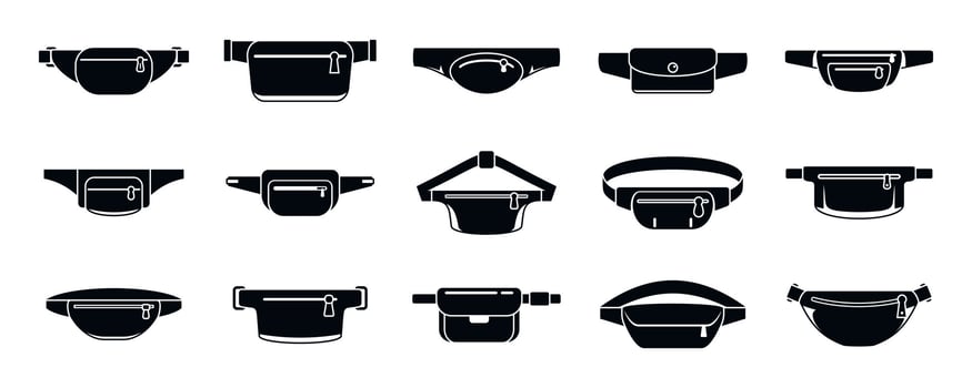 Modern waist bag icons set, simple style vector