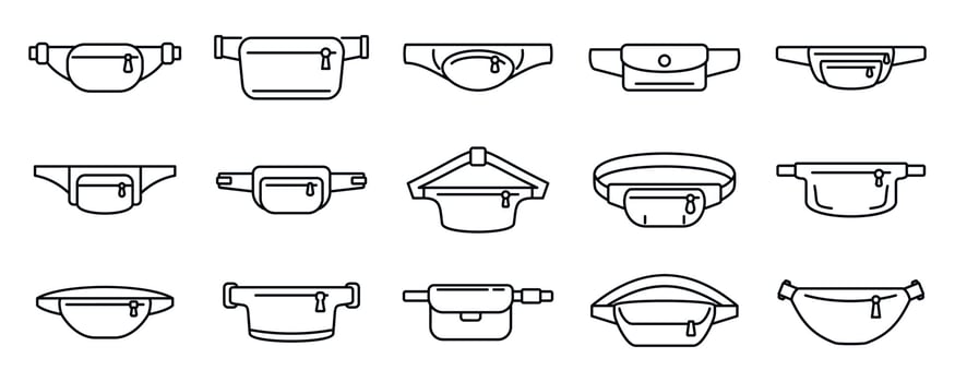 Fashion waist bag icons set, outline style vector