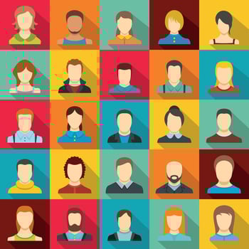 Avatar user icon set, flat style vector