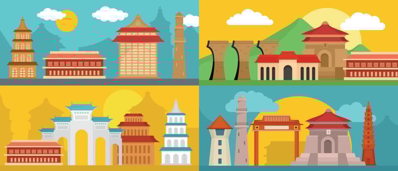 Taipei taiwan city banner concept set, flat style vector
