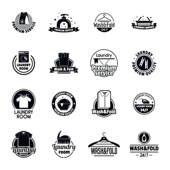 Laundry logo service icons set, simple style vector