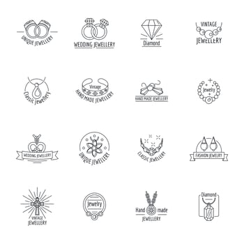 Jewellery logo luxury icons set, outline style vector