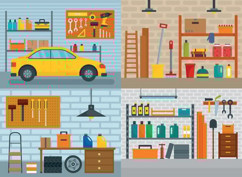 Garage interior car banner concept set, flat style vector