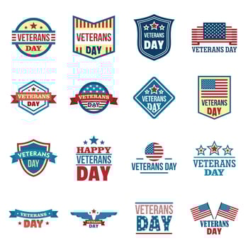 Veterans logo set, flat style vector
