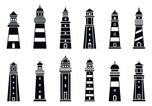 Coast lighthouse icon set, simple style vector