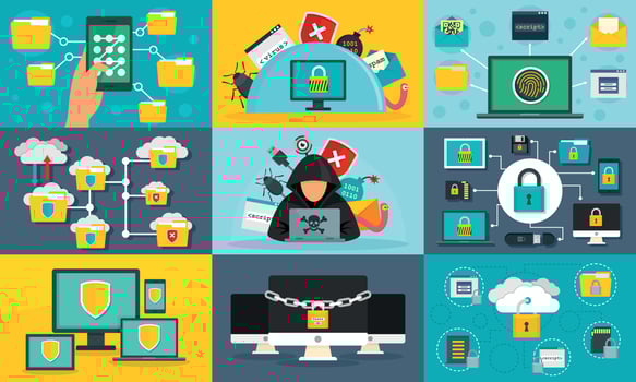Computer security banner set, flat style vector