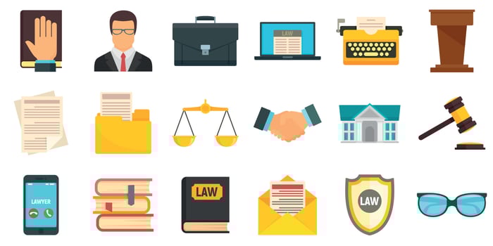 Lawyer icons set, flat style vector