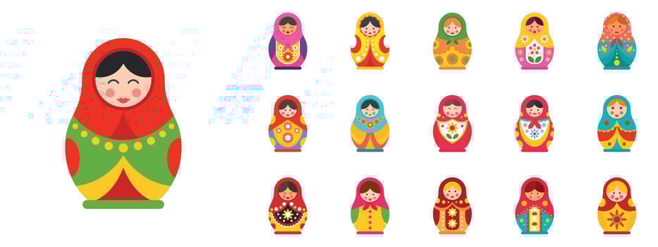 Nesting doll icon set, flat style vector