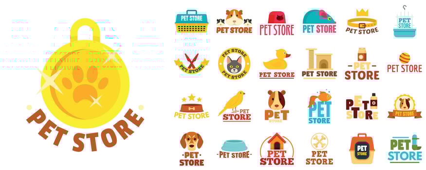 Pet store logo set, flat style vector