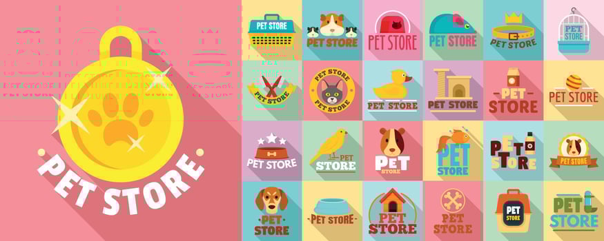 Pet store logo set, flat style vector