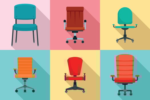 Desk chair icons set, flat style vector