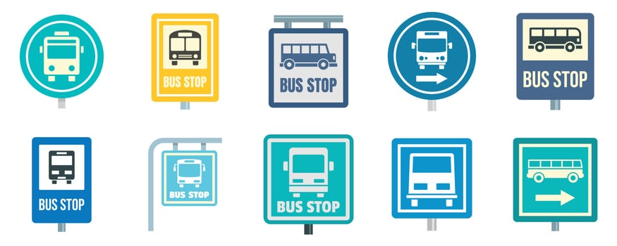 Bus stop icon set, flat style vector