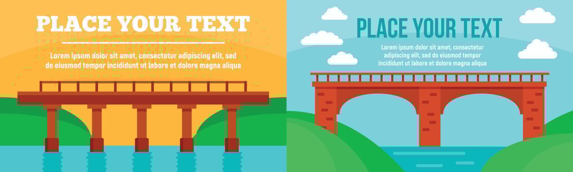 Bridges banner set, flat style vector
