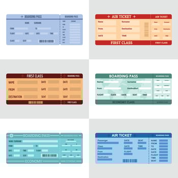 Ticket airline banner horizontal set, flat style vector
