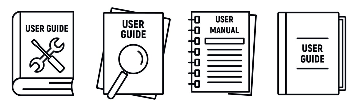 User guide book icons set, outline style vector