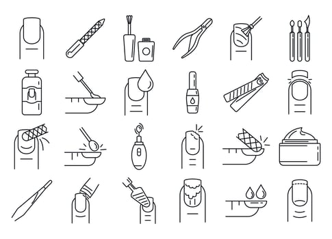Nail manicure icons set, outline style vector