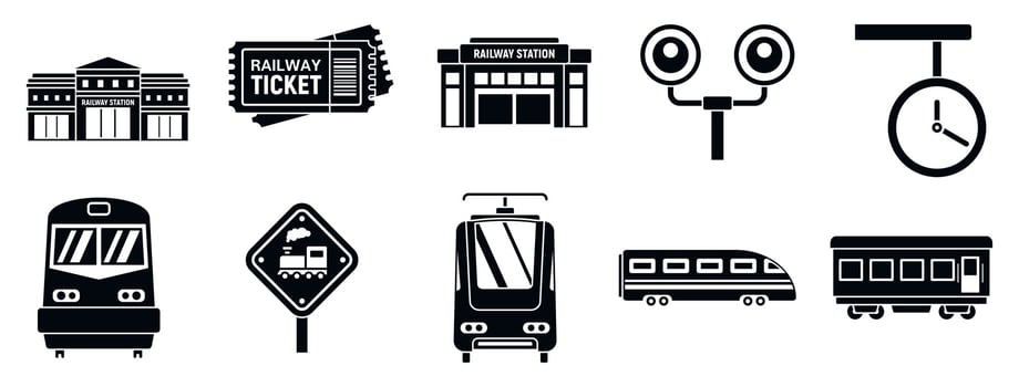 Modern railway station icons set, simple style vector