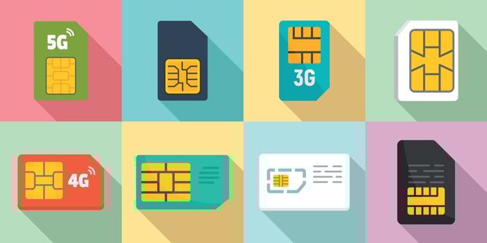 Sim phone card icons set, flat style vector