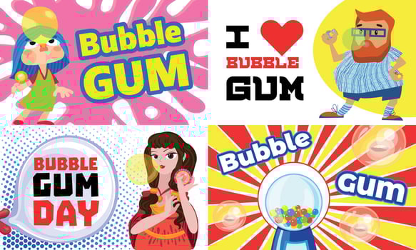 Gum chewing banner set, cartoon style vector