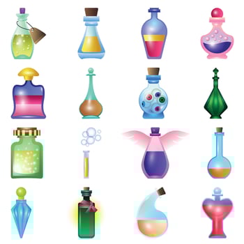 Potion icons set, cartoon style vector