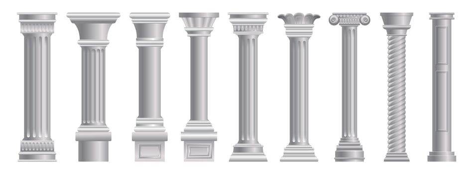 Pillar icons set, cartoon style vector