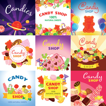 Sweet candy banner set, cartoon style vector