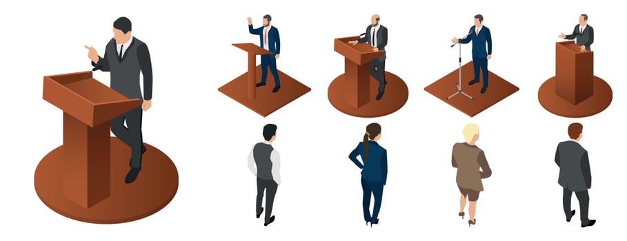 Political meeting icon set, isometric style vector