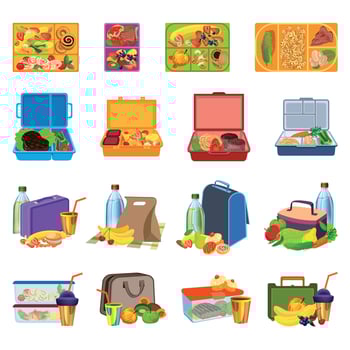 Lunchbox icons set, cartoon style vector