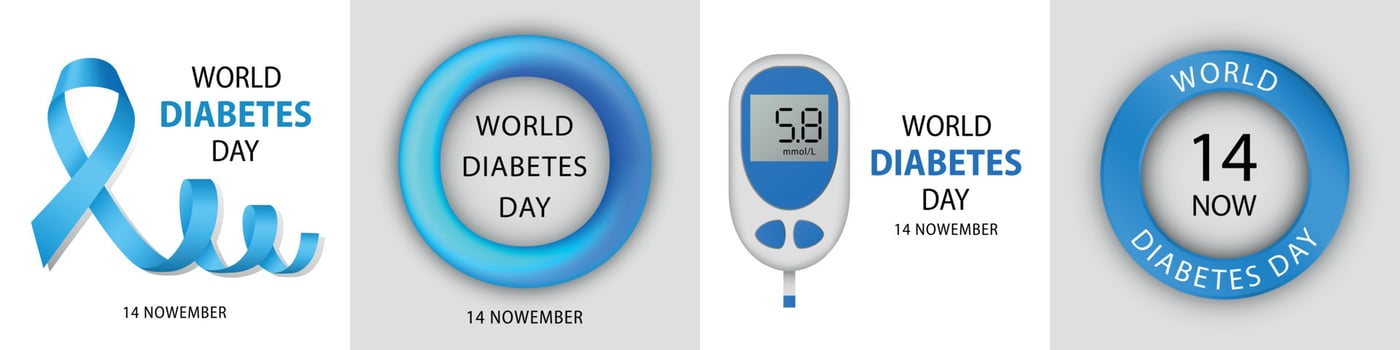 Diabetes day banner set, realistic style vector