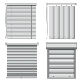 Blind window curtains mockup set, realistic style vector