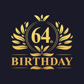 Luxury 64th Birthday Logo, 64 years celebration. vector