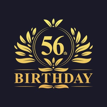 Luxury 56th Birthday Logo, 56 years celebration. vector