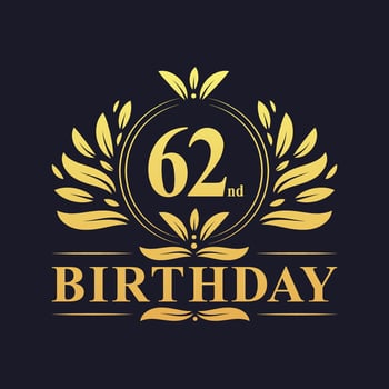 Luxury 62nd Birthday Logo, 62 years celebration. vector