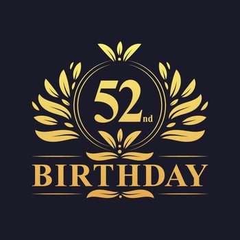 Luxury 52nd Birthday Logo, 52 years celebration. vector