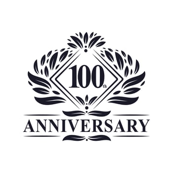 100 years Anniversary Logo, Luxury floral 100th anniversary logo. vector