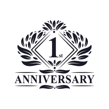 1 year Anniversary Logo, Luxury floral 1st anniversary logo. vector