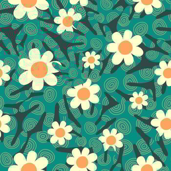 Pretty Paradise Jungle Daisy Flowers and Leaves vector