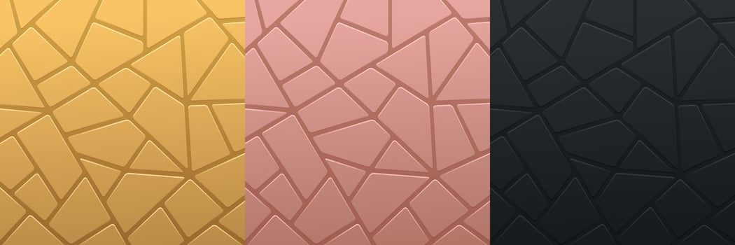 Set of golden, pink gold and black geometric pattern background design. Collection of luxury  abstract tiles background. Design for cover template, poster, banner web, print ad. Vector illustration