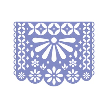 Bright paper with cut out flowers and geometric shapes. Papel Picado vector template design isolated on white. Traditional Mexican paper garland.