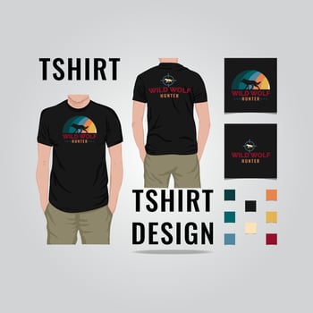 Wild wolf hunter t shirt design vector illustration