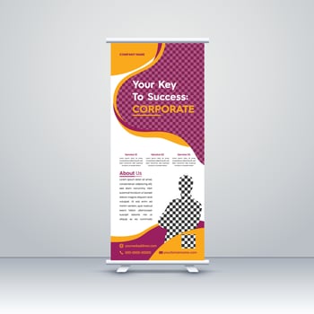 Modern Corporate Business Roll-up banner stand template design. Marketing exhibition for the conference, promo banner exhibition, printing, presentation and display, flag banner, for seminar vector
