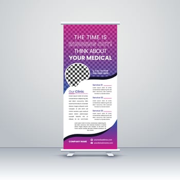 Healthcare and medical roll-up banner design template, Universal stand for the conference, promo banner exhibition, printing, presentation for the seminar. vector