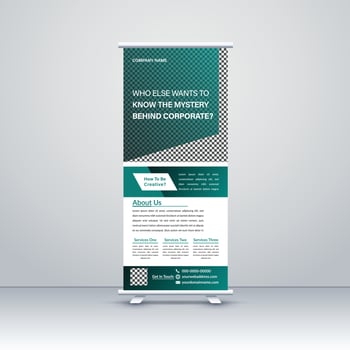 Modern Corporate Business Roll-up banner stand template design. Marketing exhibition for the conference, promo banner exhibition, printing, presentation and display, flag banner, for seminar vector