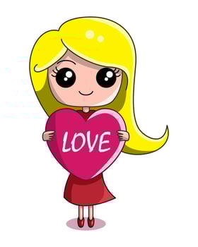 Cute Smile Girl Holding Love Heart Cartoon vector