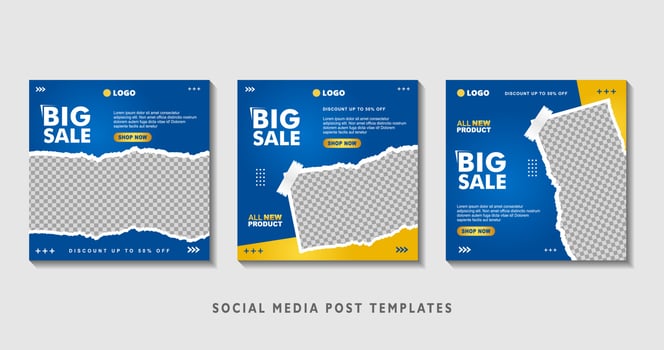 Set of editable square banner templates with photo collage. Suitable for Social Media Post and Online Advertising, Event, and etc. Vector Illustration.