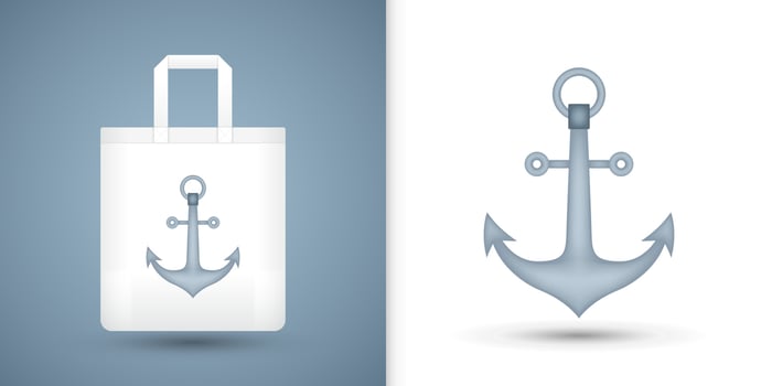 Anchor on white tote bag. Vector illustration