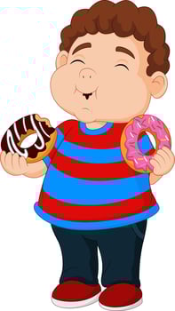 Cartoon boy eating donuts vector