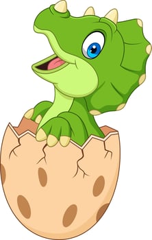 Cartoon baby triceratops hatching from egg vector
